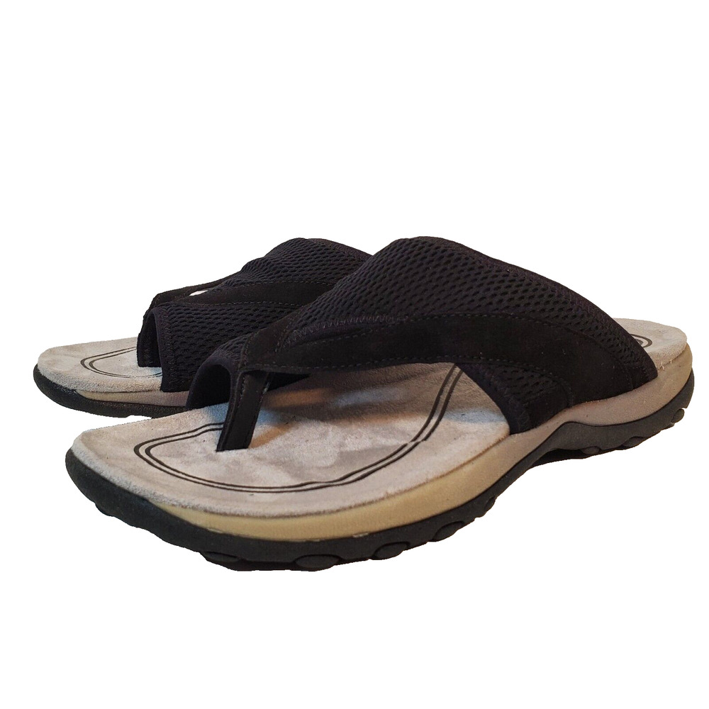 St John Bay Womens Black Knit Toe Loop Slide Sandals Flats SZ 9.5M